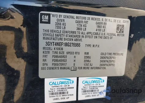 2011 Cadillac Escalade Ext Premium from USA, damaged, VIN 3GYT4NEF1BG276966